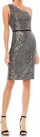 Mac Duggal Open Back One Shoulder Dress In Grey