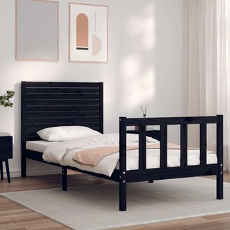 vidaXL Vidaxl - Estructura De Cama Individual Con Cabecero Madera Maciza Negro