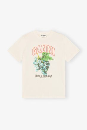 Ganni White Ivory Grapes Print T-shirt - Size XXS Organic Cotton