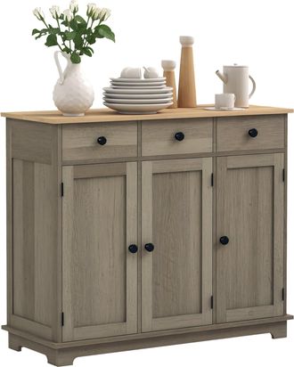 HOMCOM Sideboard Buffet Cabinet with Storage Cabinets and Drawers Grey | TJ Hughes