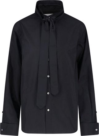 sacai Black Satin Poplin Shirt With Adjustable Tie And Buttoned Cuffs