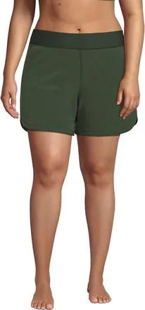 Lands End 5 Quick Dry Elastic Waist Board Shorts Swim Cover-up Shorts with Panty in Rich Olive Green at Nordstrom, Size 26W