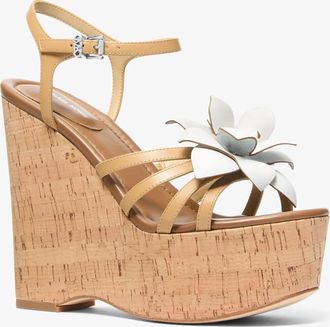 Michael Kors Jacie Floral Embellished Leather Wedge Sandal
