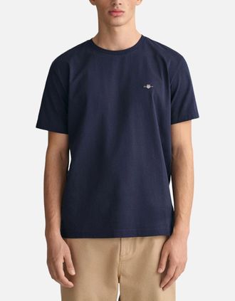 GANT Mens Gant Mens T Shirts Shield Logo Crew Neck Short Sleeve Cotton Summer Casual Tee - Navy - Size: 42