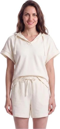 HUGO BOSS Mirage Short-Sleeve Hoodie - Dames - Hoodies - Beige - S - Polyester - Hoodies & sweatvesten