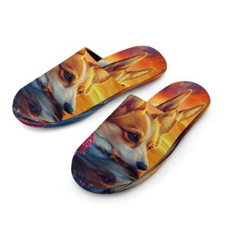 Generic Corgi Dog Beach Mens Cozy Memory Foam Slippers Warm Cotton House Shoes Comfy Slipper for Indoor Outdoor