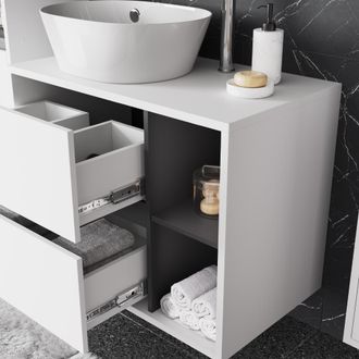Vicco Mobiletto Per Lavabo Viola, Bianco/grigio, 80 X 60 Cm Con 2 Cassetti, Vicco