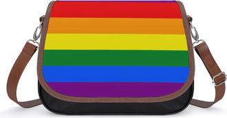 Generic Gay Proud Rainbow Flag Crossbody Bag Womens Handbag PU Message Bags Shoulder Purse with Adjustable Strap