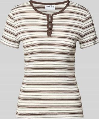 Jake*s Casual T-Shirt mit kurzer Knopfleiste in Dunkelbraun, Gr&ouml;&szlig;e XXL