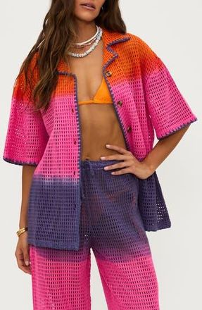 Beach Riot Ira Oversize Colorblock Semisheer Cotton Cover-Up Top in Coral Bay Sunset at Nordstrom Rack, Size X-Small