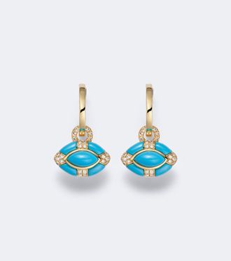 Shay Jewelry Riviera Petite 18kt gold huggie earrings with turquoises and diamonds