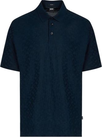 HUGO BOSS Polo Shirts, male, Blue, 2XL, Navy Double B Jacquard Polo Shirt