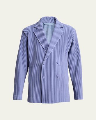 Homme Pliss&eacute; Issey Miyake Mens Pleated Double-Breasted Blazer