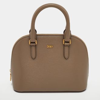 DKNY Dkny Taupe Brown Leather Top Zip Dome Satchel