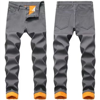 Generic Fleece Lined Jeans Men Winter Work Flannel Lined Jeans for Men Thermal Thicken Stretch Warm Denim Pants Thermal Trousers Winter Warm Thick Denim Pants