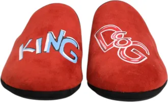 Dolce & Gabbana Red Suede DG King Men House Slippers Mens Shoes