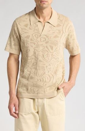 Nn.07 Ryan 6692 Abstract Floral Pointelle Organic Cotton Polo in Ecru at Nordstrom Rack, Size Xx-Large