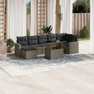 vidaXL Set De Sof&aacute;s De Jard&iacute;n Y Cojines 8 Piezas Rat&aacute;n Sint&eacute;tico Gris Vidaxl