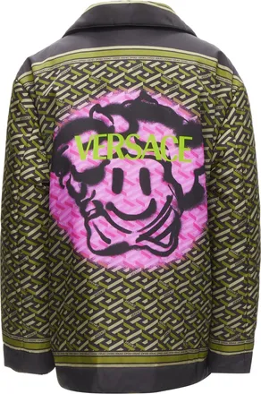 Versace 2021 Runway La Greca Graffiti Medusa Smiley green padded coat IT48 M