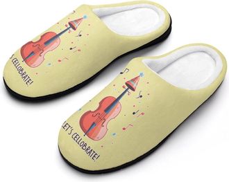 Generic Lets Cellobrate Cello Music Slippers Men Winter Warm Cotton Anti-Slip Indoor Slip-Ons House Shoes