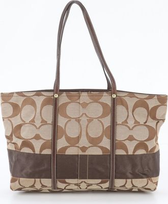Coach Brown Leather Canvas Handbag Shoulder Bag Tote Bag (Pre-Owned)