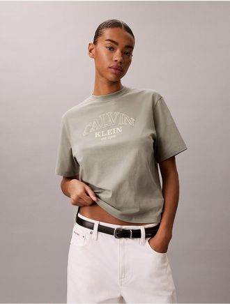 Calvin Klein Jeans Calvin Klein Womens Arch Logo Graphic Boxy T-Shirt - Green - XL