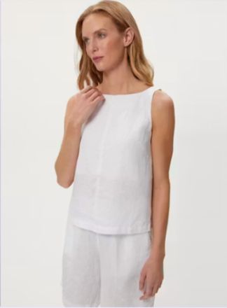 Michael Stars Zora Herringbone Linen Straight Neck Sleeveless Tank In White