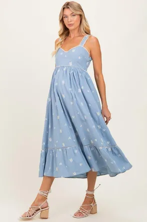 Pinkblush Vintage Floral Smocked Midi Dress in Light Blue at Nordstrom, Size Medium