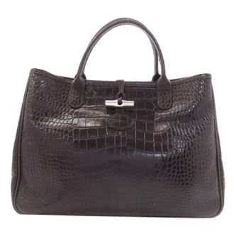 Longchamp Dark Brown Leather Tote Bag (Pre-Owned)
