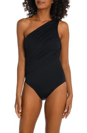 La Blanca Island Goddess Ruched One-Shoulder One-Piece Swimsuit in Black at Nordstrom Rack, Size 10