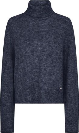Mos Mosh Navy Coltrui Gebreide Trui - Dames - Coltruien - Blauw - S - Wol - Truien & Vesten