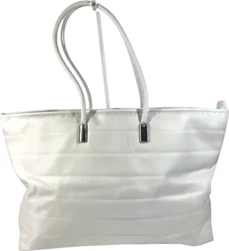 Gucci White Nylon Canvas Leather Boston Bag Shoulder Bag Tote Bag (Pre-Owned)