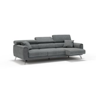 Divani.Store Divani.store - Caravaggio Divano con 3 sedute allungabili indipendenti e poggiatesta reclinabili in tessuto impermeabile T02 244 cm grigio