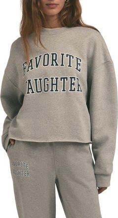 Favorite Daughter Cropped Collegiate Sweatshirt in Heather Grey W/Navy at Nordstrom, Size X-Large