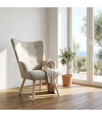 Muemue Sill&oacute;n Mecedora Patas Madera Beige 96x66x74cm