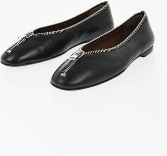 Giuseppe Zanotti Brushed Leather Ballet Flats with Front Zip size 38