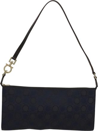 Ferragamo Gancini Handbag Canvas Navy Canvas Handbag (Pre-Owned)