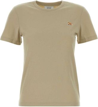 Maison Kitsun&eacute; Beige Round Neck Embroidered T-shirt