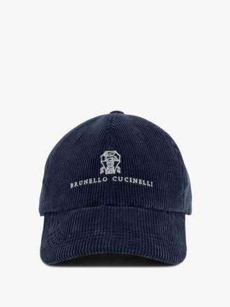 Brunello Cucinelli Cappello in vellito a coste con logo ricamato - BRUNELLO CUCINELLI - gender_Man