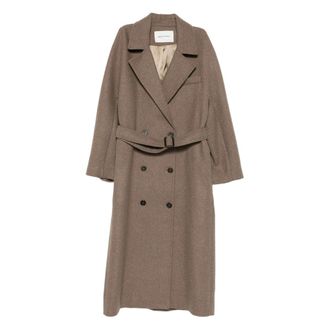 Mark Kenly Domino Tan Belted Double-breasted Coat