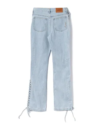 Rotate Lace-Up Straight-Leg Jeans - Blue