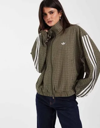 adidas Originals top da tuta a quadri kaki-Verde