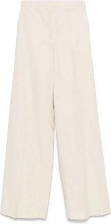 Loulou Studio Tailored Straight Broeken - Dames - Wijde Broeken - Beige - S - Leer - Broeken