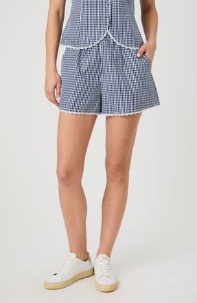 French Connection Gingham Lace Trim Shorts in Navy/White Gingham at Nordstrom Rack, Size X-Large