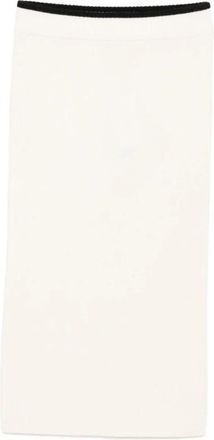Pinko Ribgebreide Midi-rok met Elastische Tailleband - Dames - Midirokken - Wit - S - Wol - Rokken