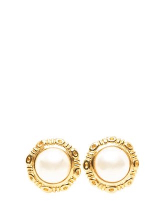 Chanel 1970-1980 Gold Plated Faux Pearl Clip On Earrings costume earrings - Oro