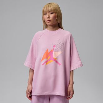 Nike Jordan Womens Jordan Brooklyn Fleece French Terry Short-Sleeve T-Shirt in Pink | IF1401-676