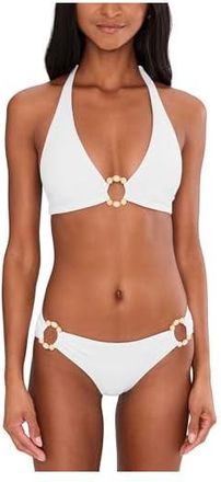 BECCA by Rebecca Virtue Marble Canyon Mira Ring Front Halter Top Womens Clothing White : LG, Nylon/Spandex