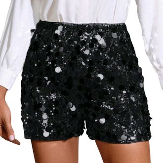 Generic Womens Sequin Shorts Elastic Straight Leg Band Sparkly Shorts Glitter Hot Pants Party Streetwear Sequins Mini Short Mid Low Waist Sexy Skinny Night Ou