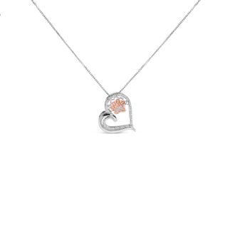 House of Brilliance 14K Rose Gold Plated Sterling Silver 1/10 Cttw Diamond Paw & Heart Pendant Necklace